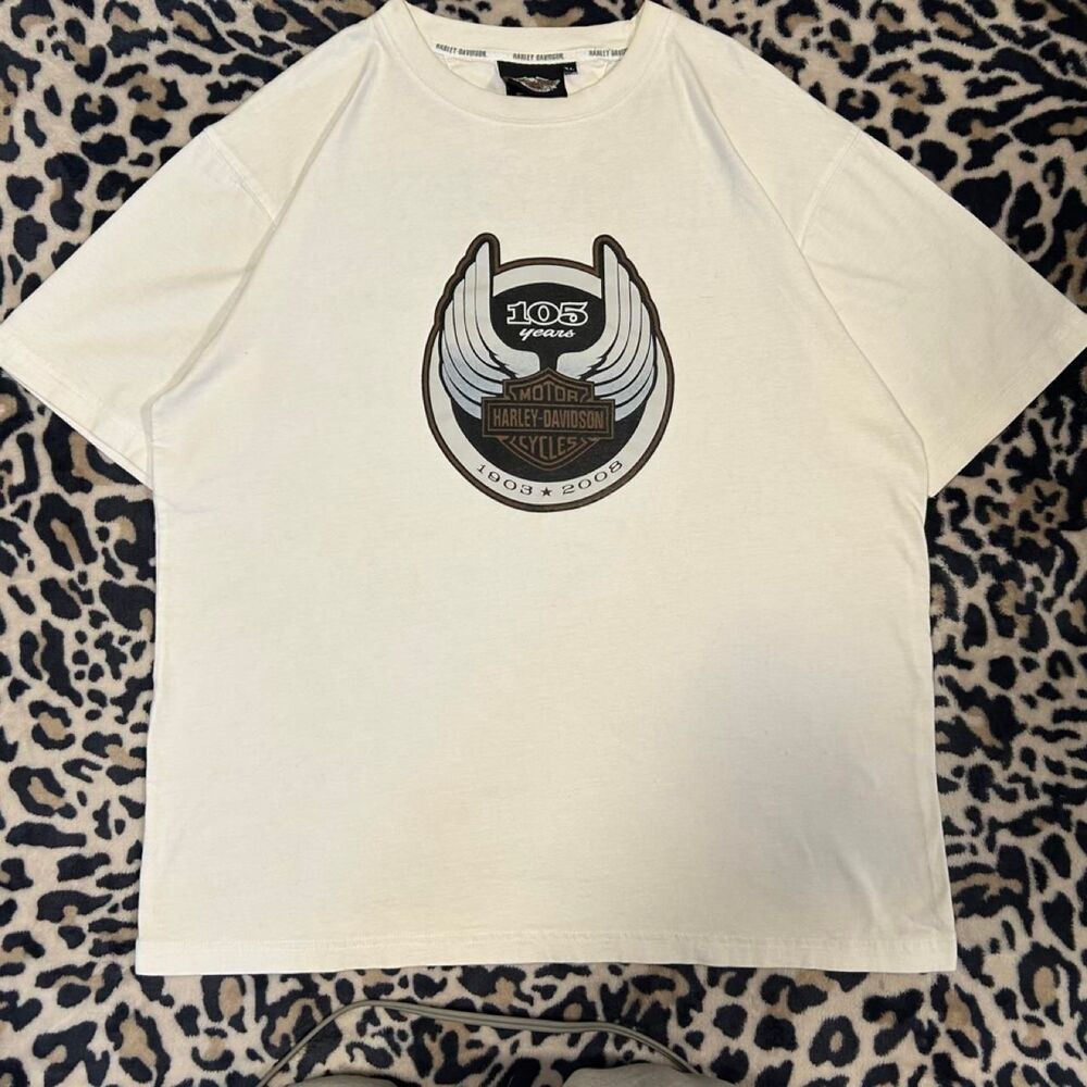 Harley-davidson Men's White and Cream T-shirt